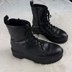 A New Day Platform Combat Boot Womens Size 7 Black Lace Up Side Zip Grunge Punk